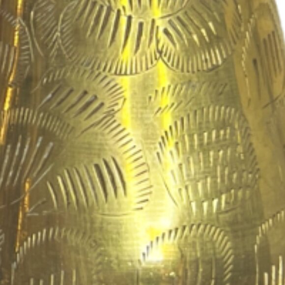 Vintage 1960s Brass Vase - Etched Floral Design - MCM, Gold - Picture 2 of 5